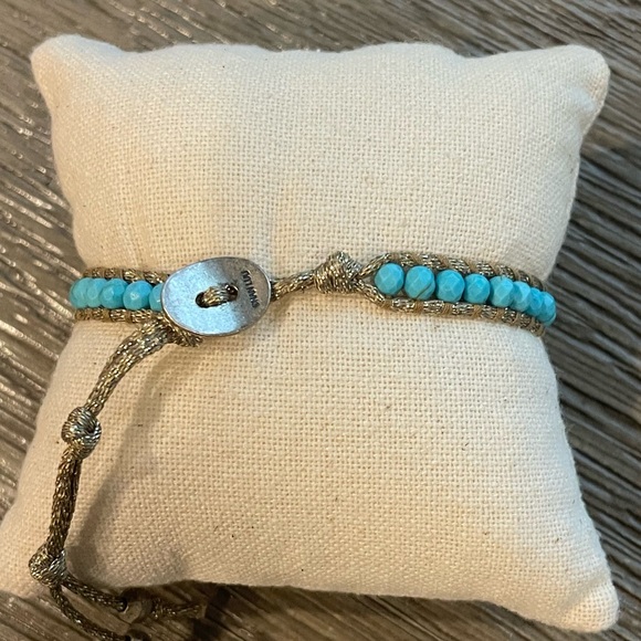 CHAN LUU TURQUOISE BRACELET W/PETITE  MARQUISE CHARM - SINGLE WRAP - Picture 4 of 6